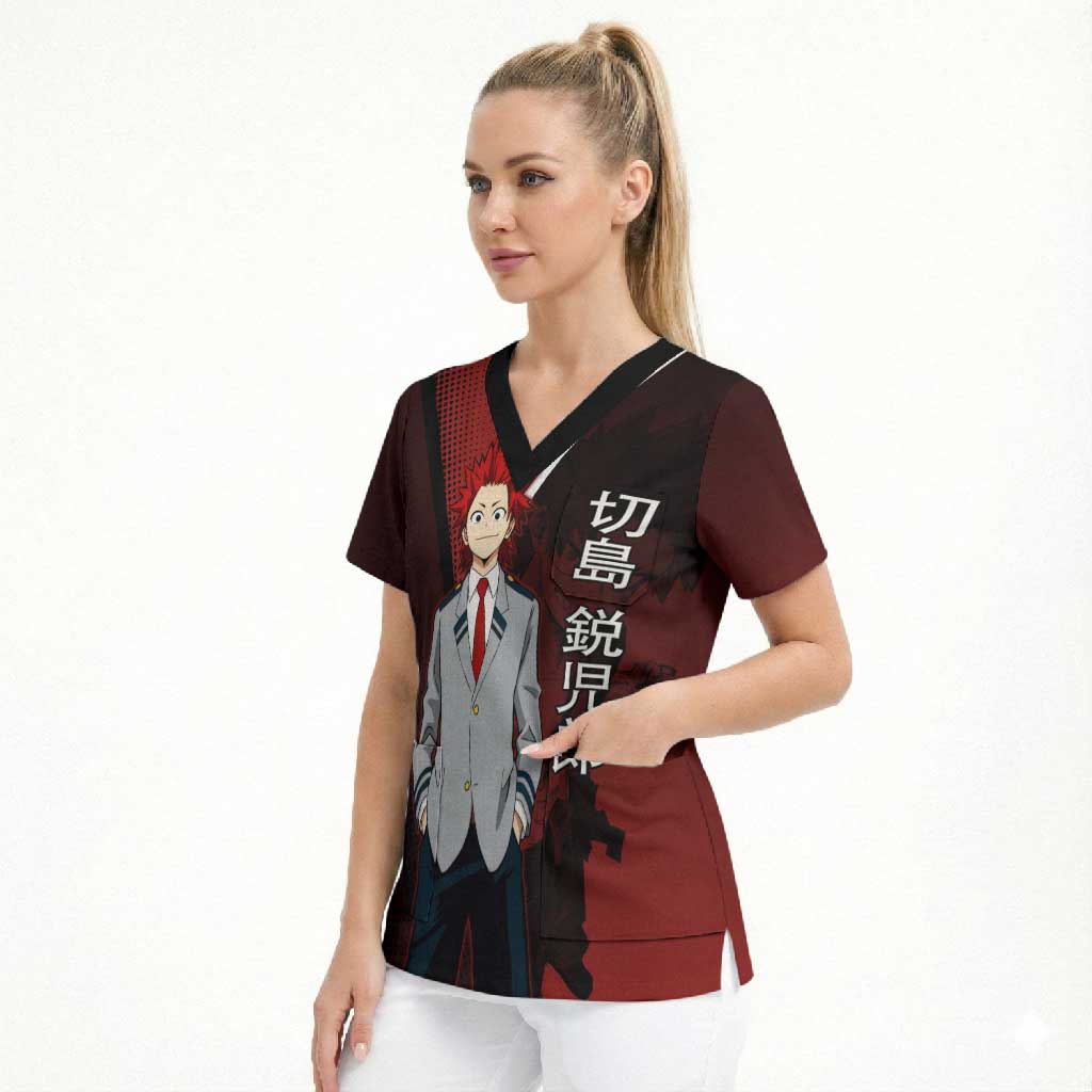 Eijiro Kirishima Red Riot Scrub Top Japanese Comic Book Style