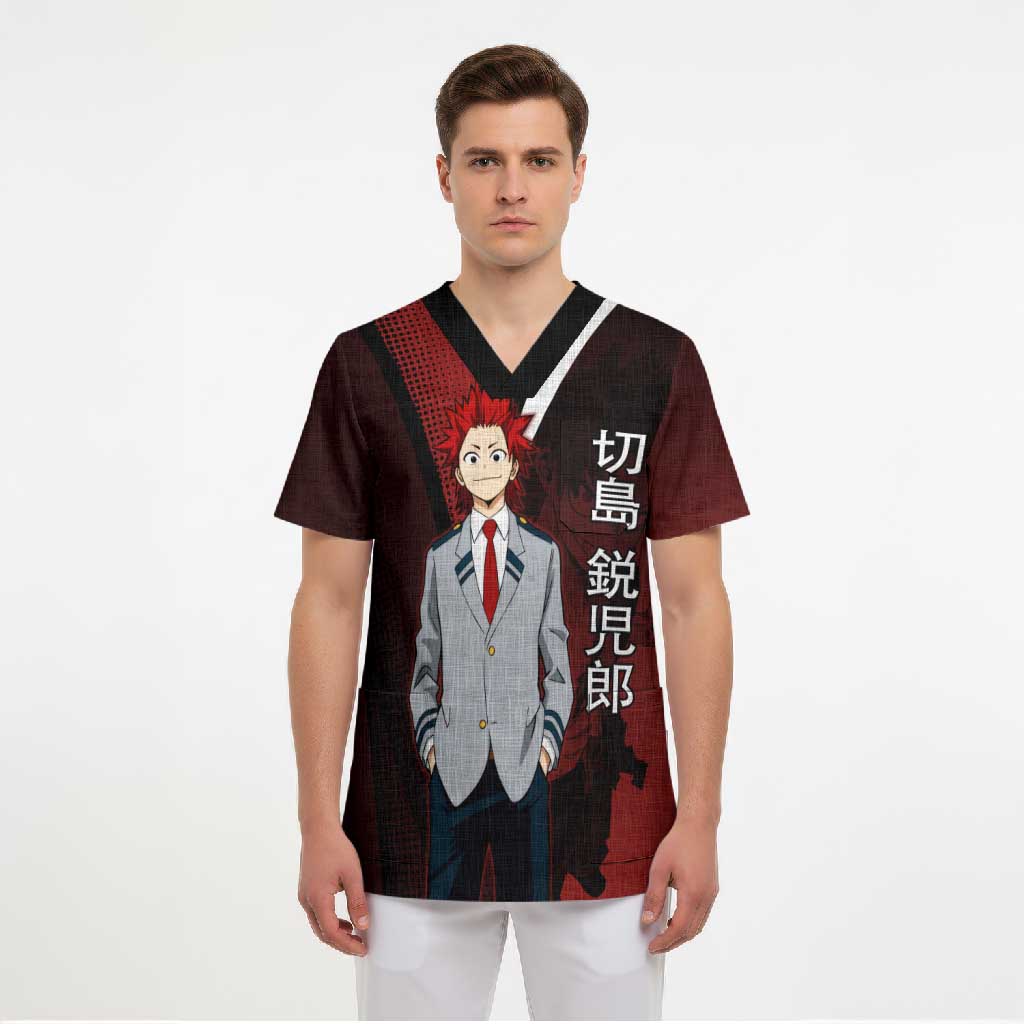 Eijiro Kirishima Red Riot Scrub Top Japanese Comic Book Style