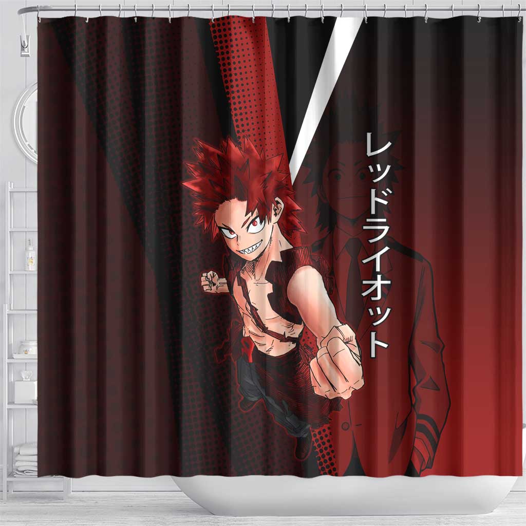 Eijiro Kirishima Red Riot Shower Curtain Japanese Comic Book Style