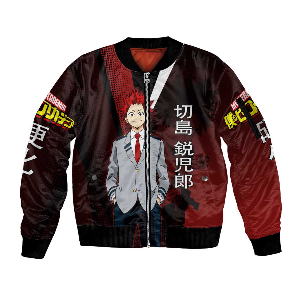 Eijiro Kirishima Red Riot Sleeve Zip Bomber Jacket Japanese Comic Book Style