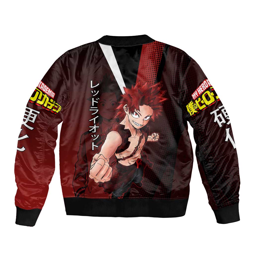 Eijiro Kirishima Red Riot Sleeve Zip Bomber Jacket Japanese Comic Book Style