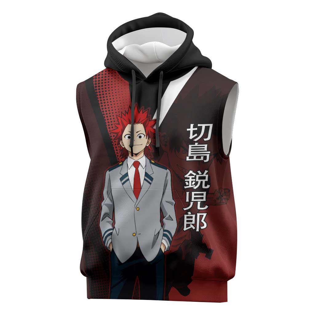 Eijiro Kirishima Red Riot Sleeveless Hoodie Japanese Comic Book Style