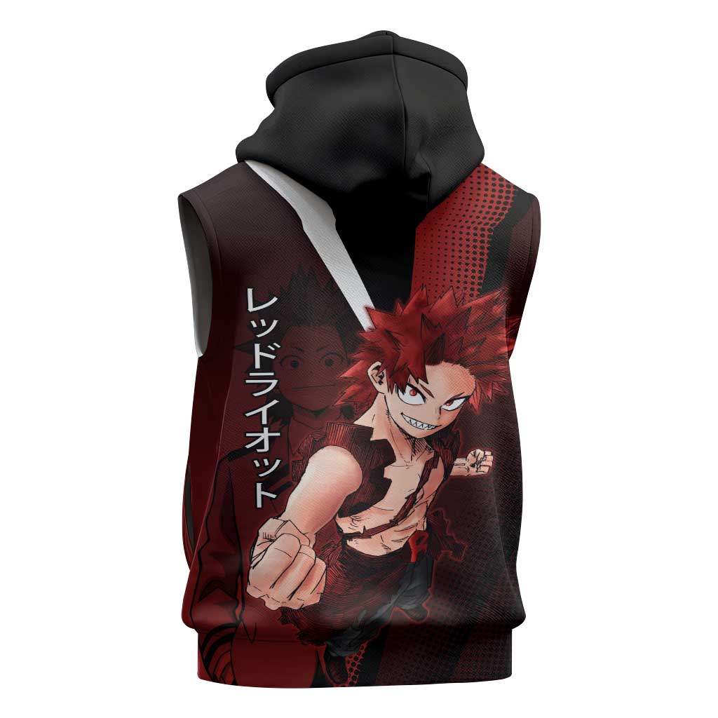 Eijiro Kirishima Red Riot Sleeveless Hoodie Japanese Comic Book Style