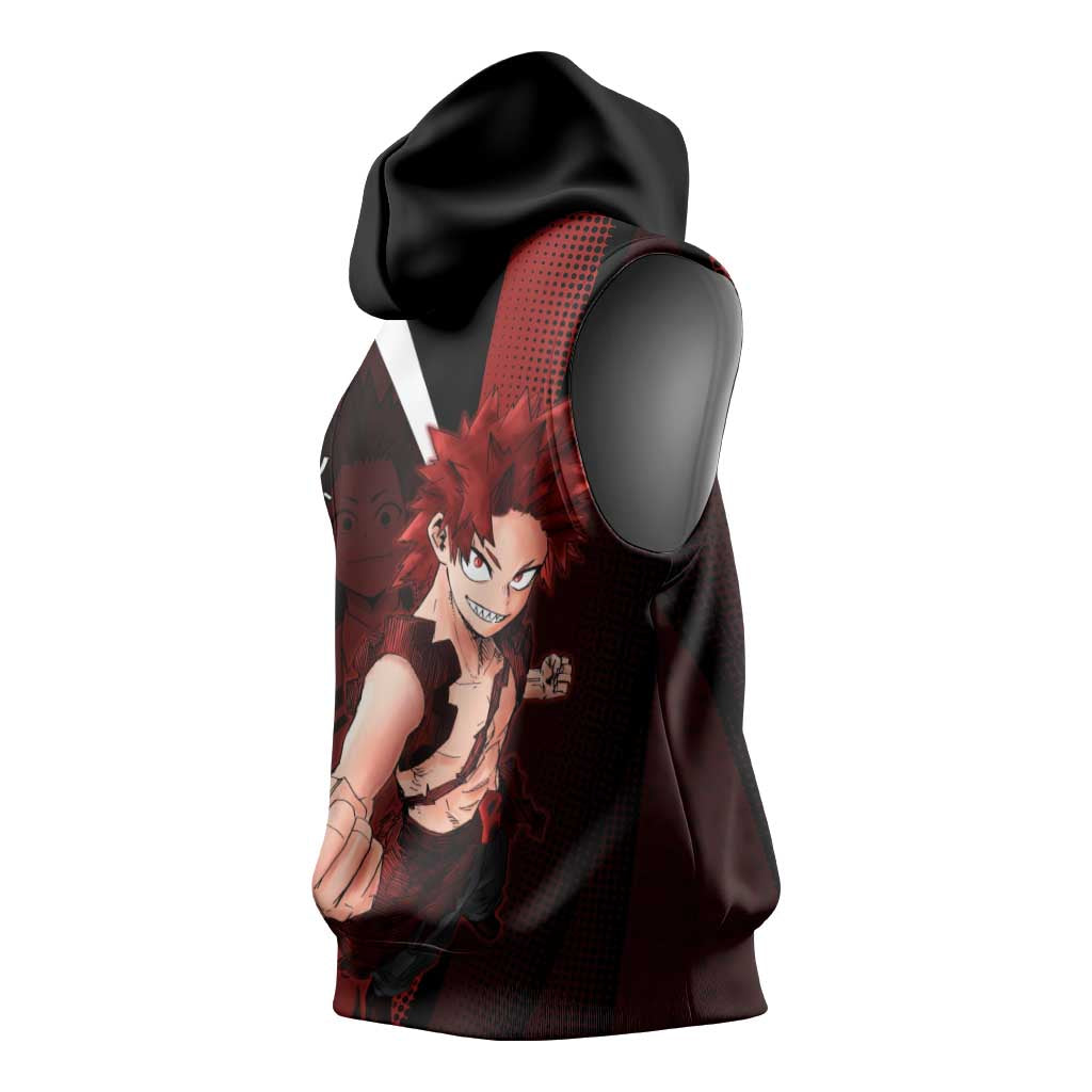 Eijiro Kirishima Red Riot Sleeveless Hoodie Japanese Comic Book Style
