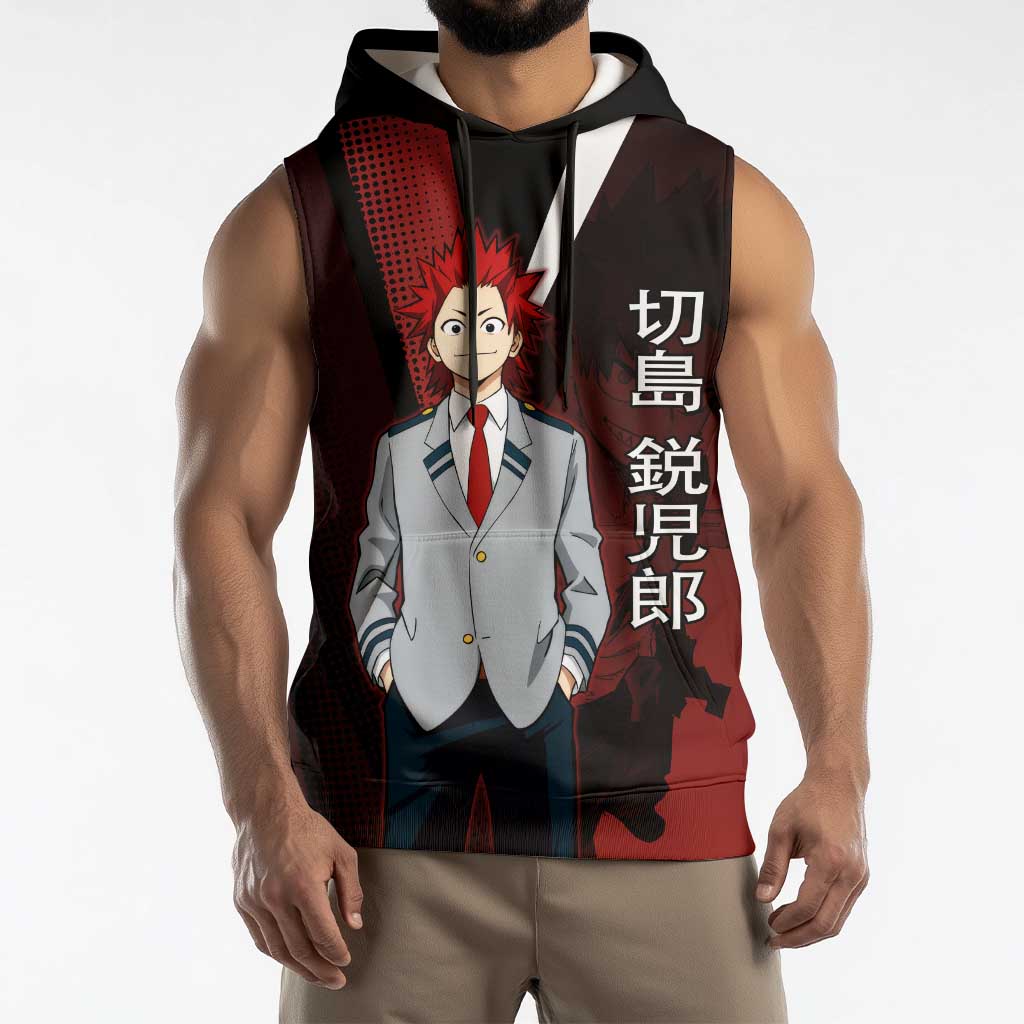 Eijiro Kirishima Red Riot Sleeveless Hoodie Japanese Comic Book Style