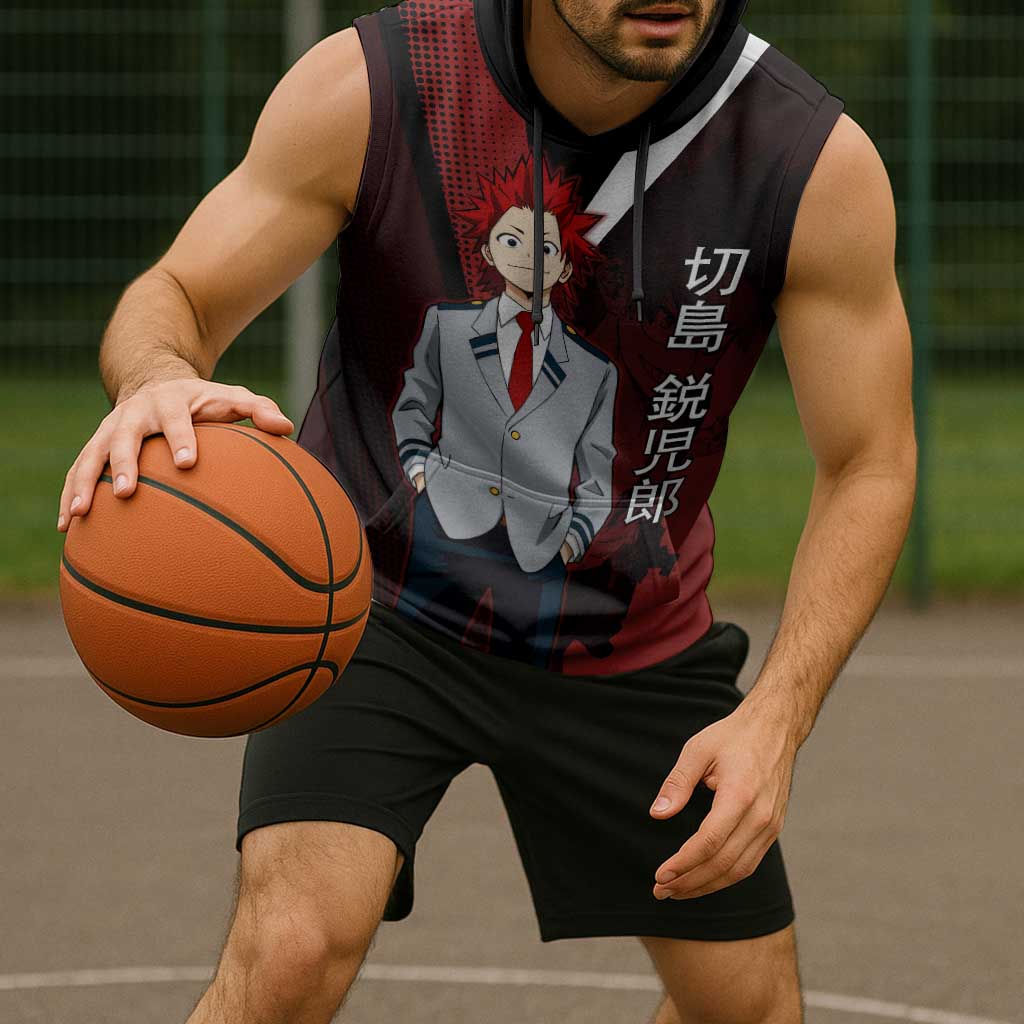 Eijiro Kirishima Red Riot Sleeveless Hoodie Japanese Comic Book Style
