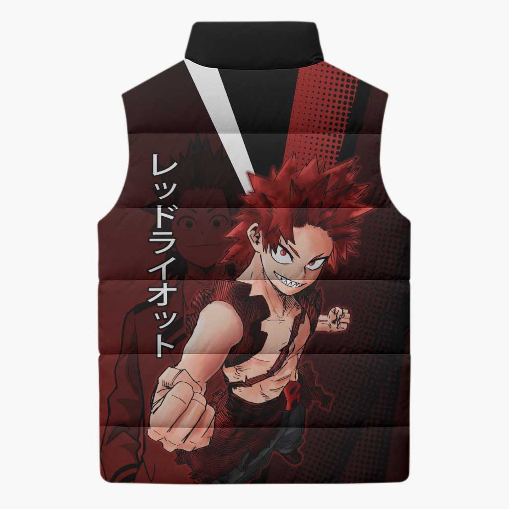 Eijiro Kirishima Red Riot Sleeveless Puffer Jacket Japanese Comic Book Style