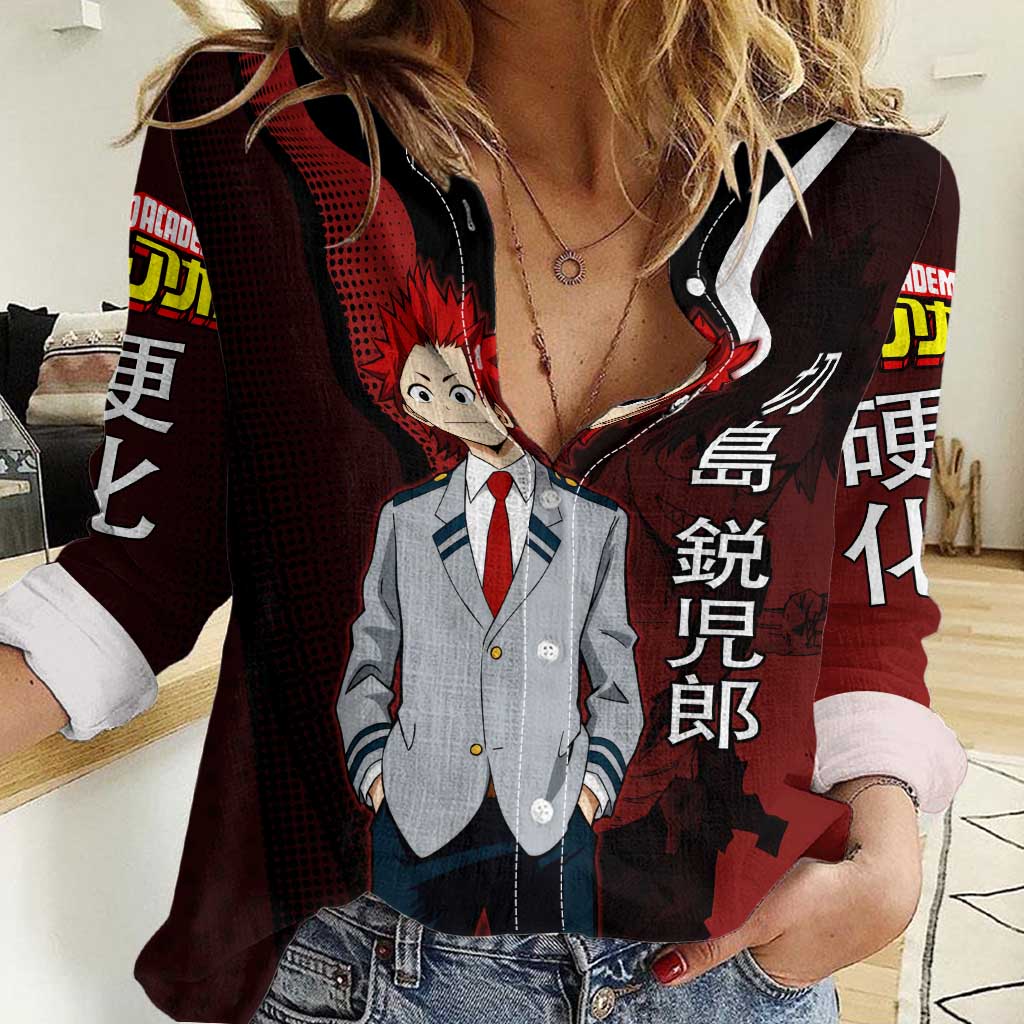 Eijiro Kirishima Red Riot Women Casual Shirt Japanese Comic Book Style