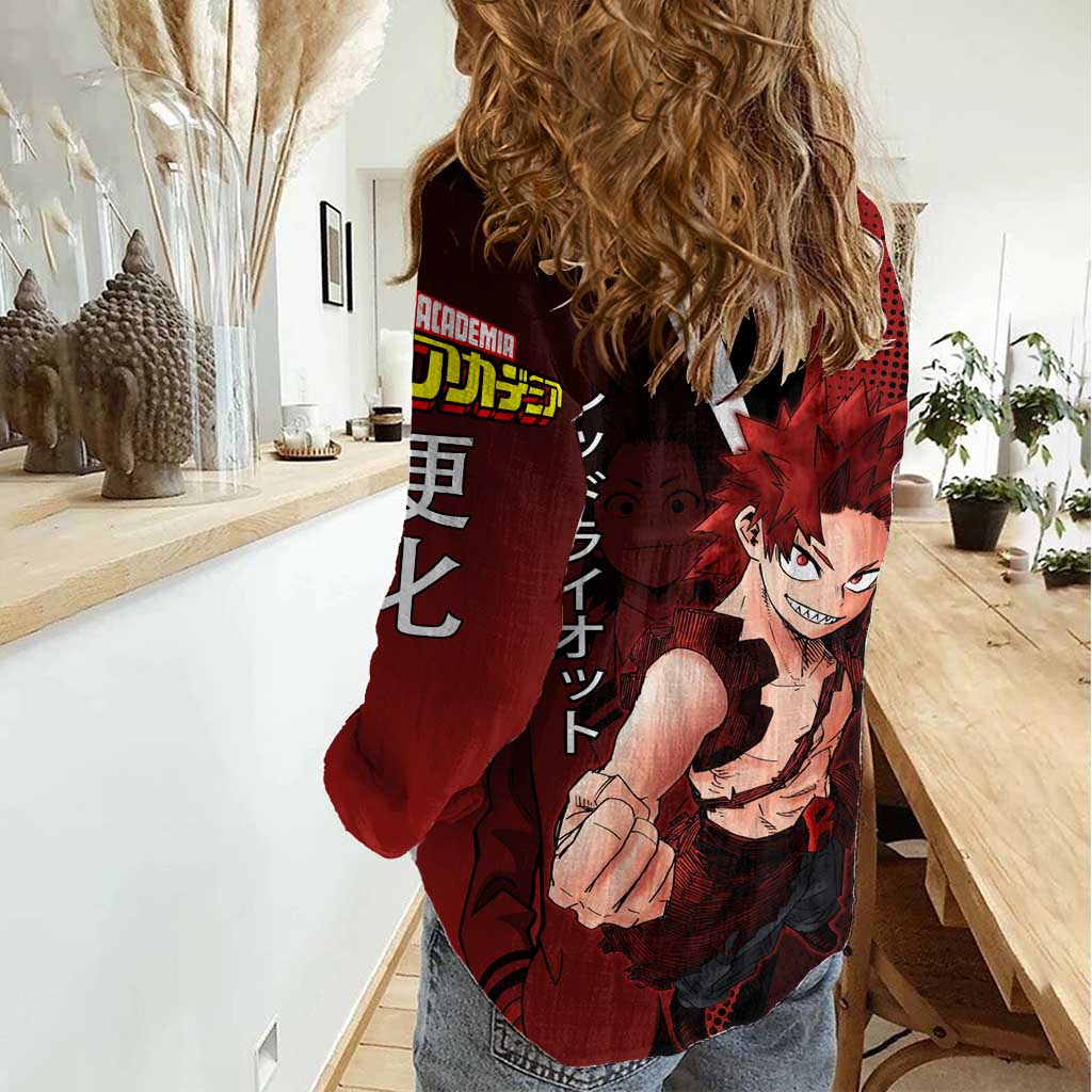 Eijiro Kirishima Red Riot Women Casual Shirt Japanese Comic Book Style