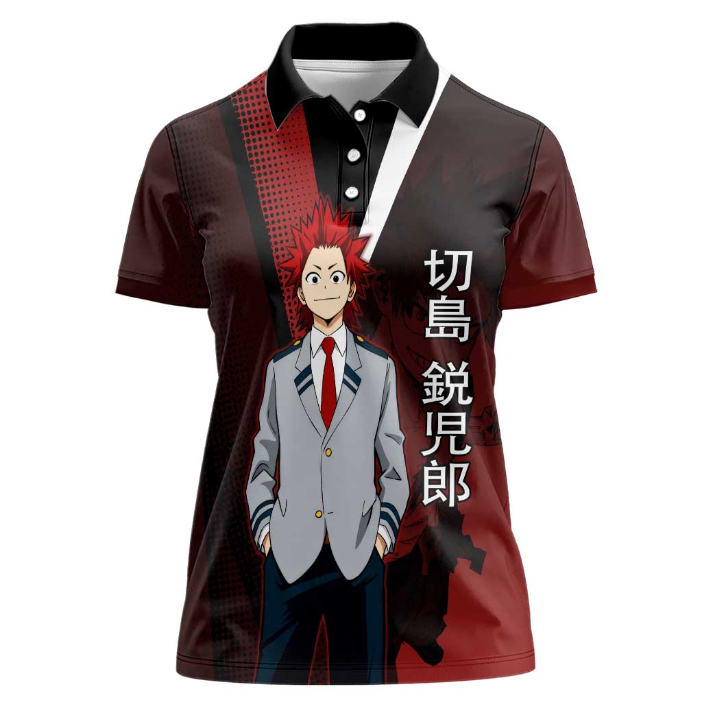 Eijiro Kirishima Red Riot Women Polo Shirt Japanese Comic Book Style