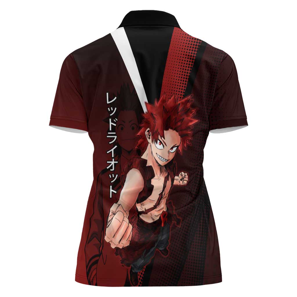 Eijiro Kirishima Red Riot Women Polo Shirt Japanese Comic Book Style