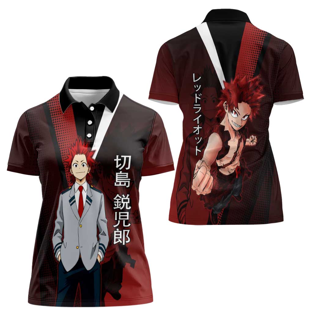 Eijiro Kirishima Red Riot Women Polo Shirt Japanese Comic Book Style