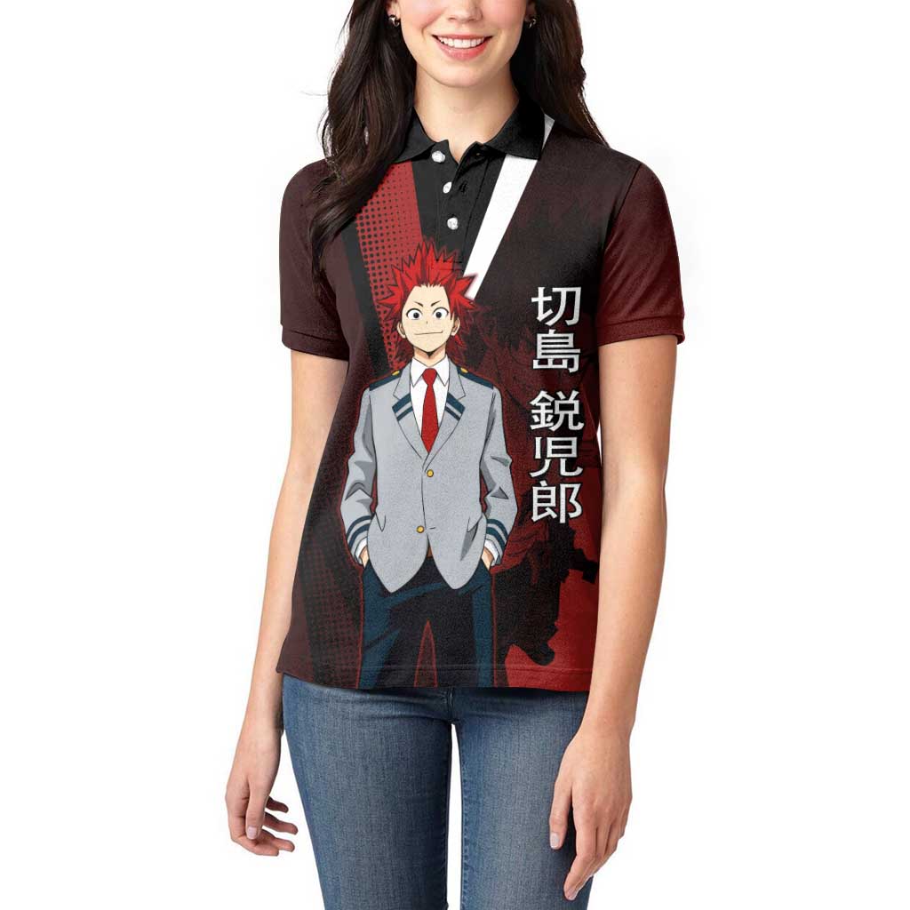 Eijiro Kirishima Red Riot Women Polo Shirt Japanese Comic Book Style