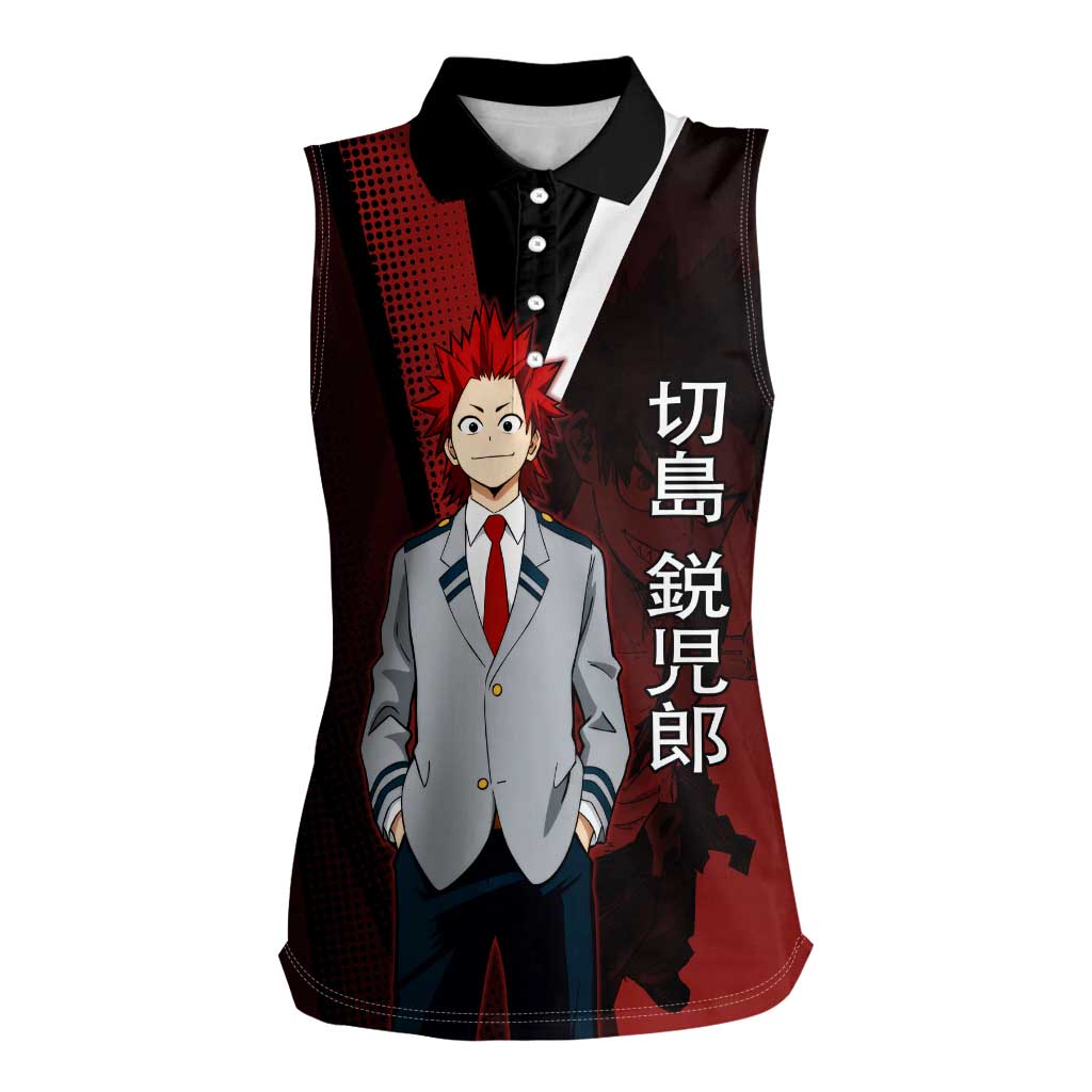 Eijiro Kirishima Red Riot Women Sleeveless Polo Shirt Japanese Comic Book Style