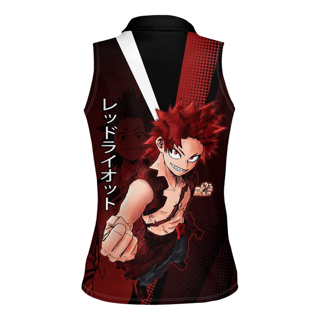 Eijiro Kirishima Red Riot Women Sleeveless Polo Shirt Japanese Comic Book Style