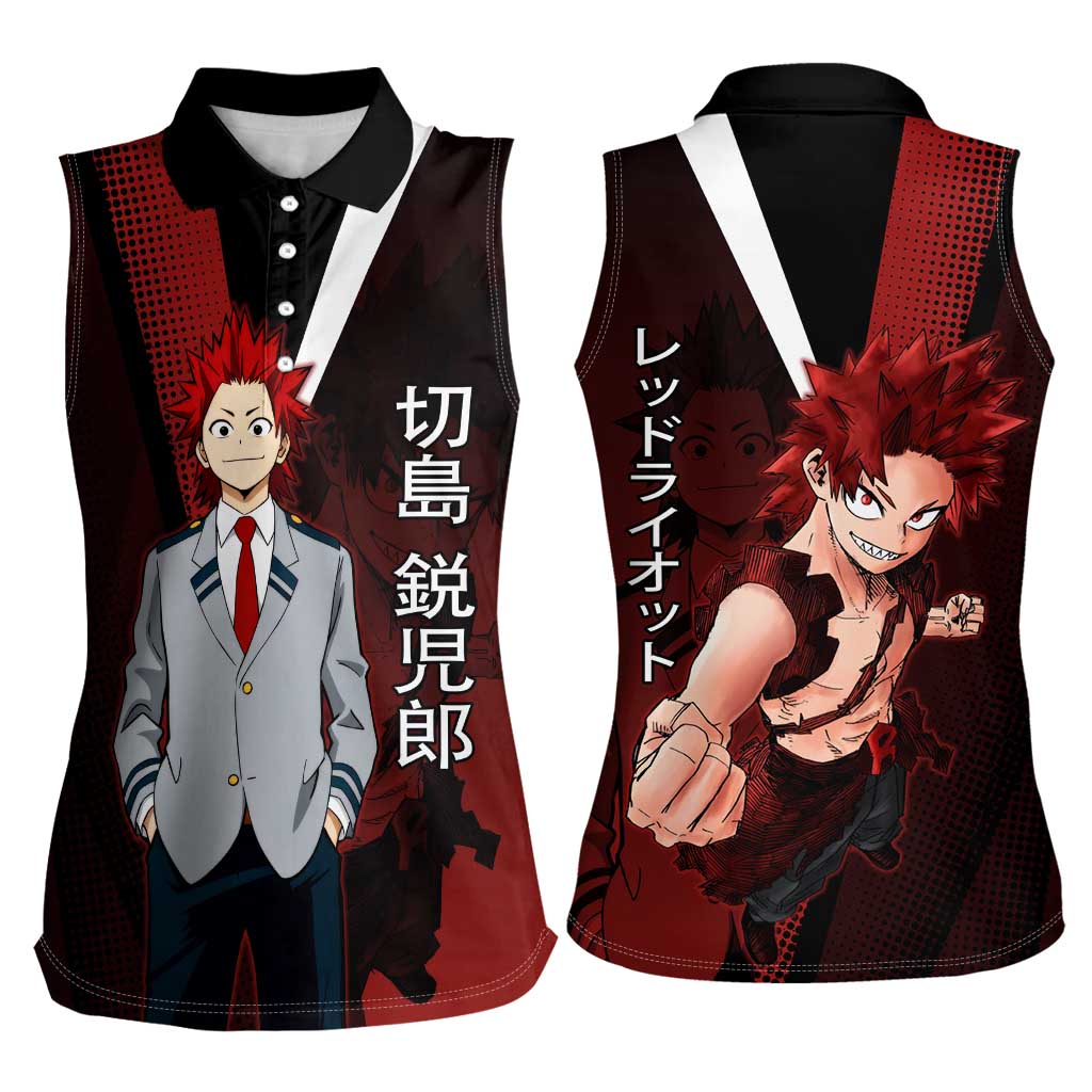 Eijiro Kirishima Red Riot Women Sleeveless Polo Shirt Japanese Comic Book Style