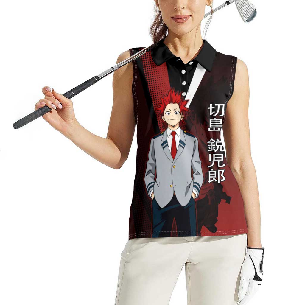 Eijiro Kirishima Red Riot Women Sleeveless Polo Shirt Japanese Comic Book Style