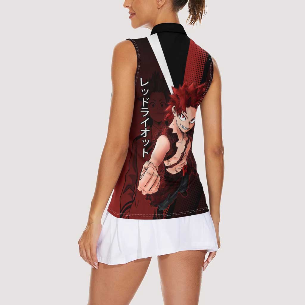 Eijiro Kirishima Red Riot Women Sleeveless Polo Shirt Japanese Comic Book Style