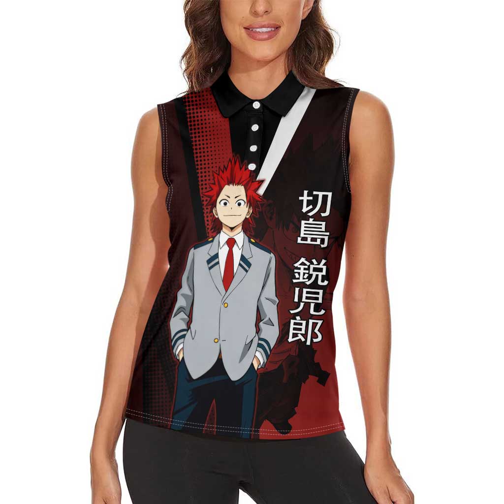 Eijiro Kirishima Red Riot Women Sleeveless Polo Shirt Japanese Comic Book Style
