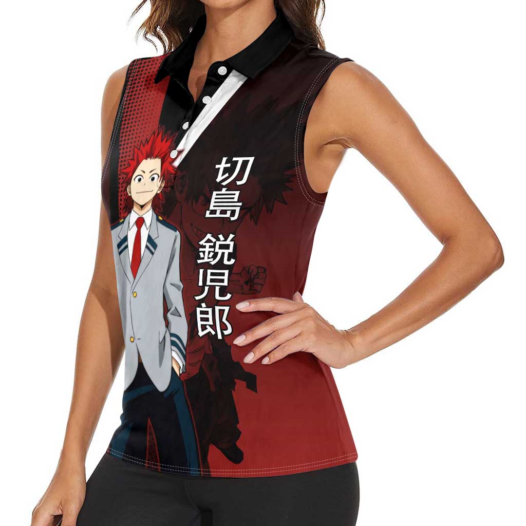 Eijiro Kirishima Red Riot Women Sleeveless Polo Shirt Japanese Comic Book Style