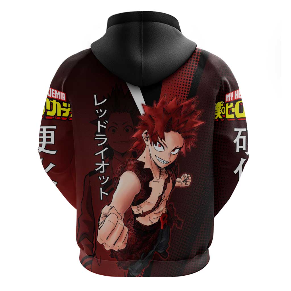 Eijiro Kirishima Red Riot Zip Hoodie Japanese Comic Book Style