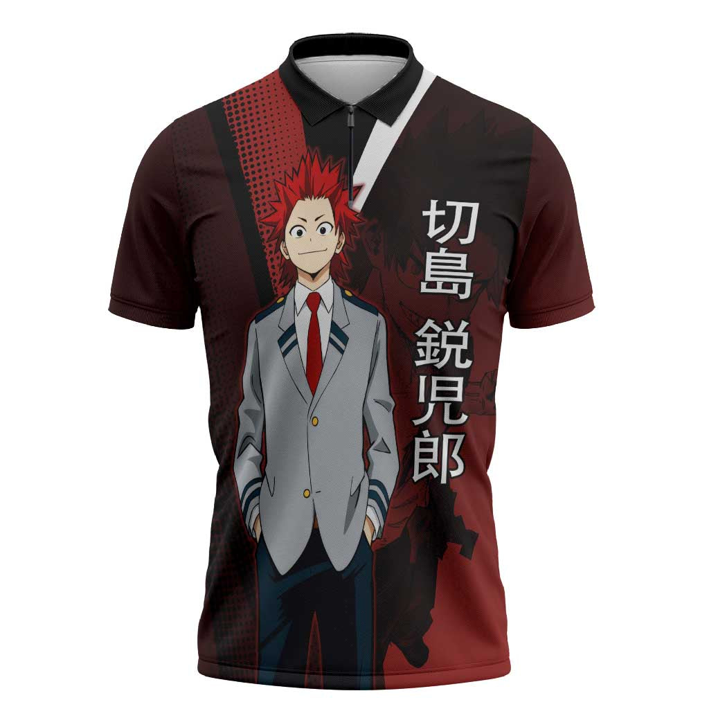 Eijiro Kirishima Red Riot Zipper Polo Shirt Japanese Comic Book Style