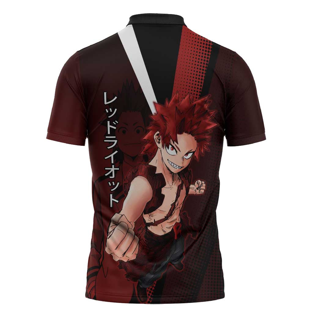 Eijiro Kirishima Red Riot Zipper Polo Shirt Japanese Comic Book Style