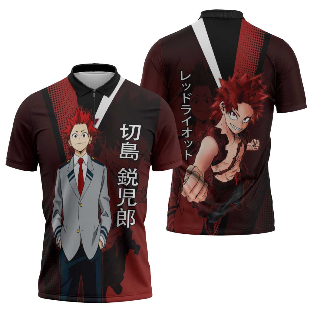 Eijiro Kirishima Red Riot Zipper Polo Shirt Japanese Comic Book Style