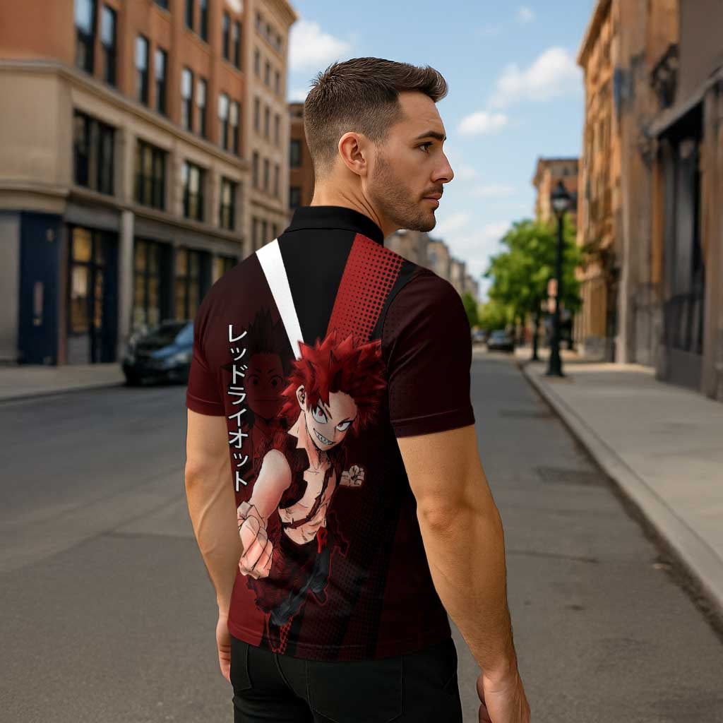 Eijiro Kirishima Red Riot Zipper Polo Shirt Japanese Comic Book Style