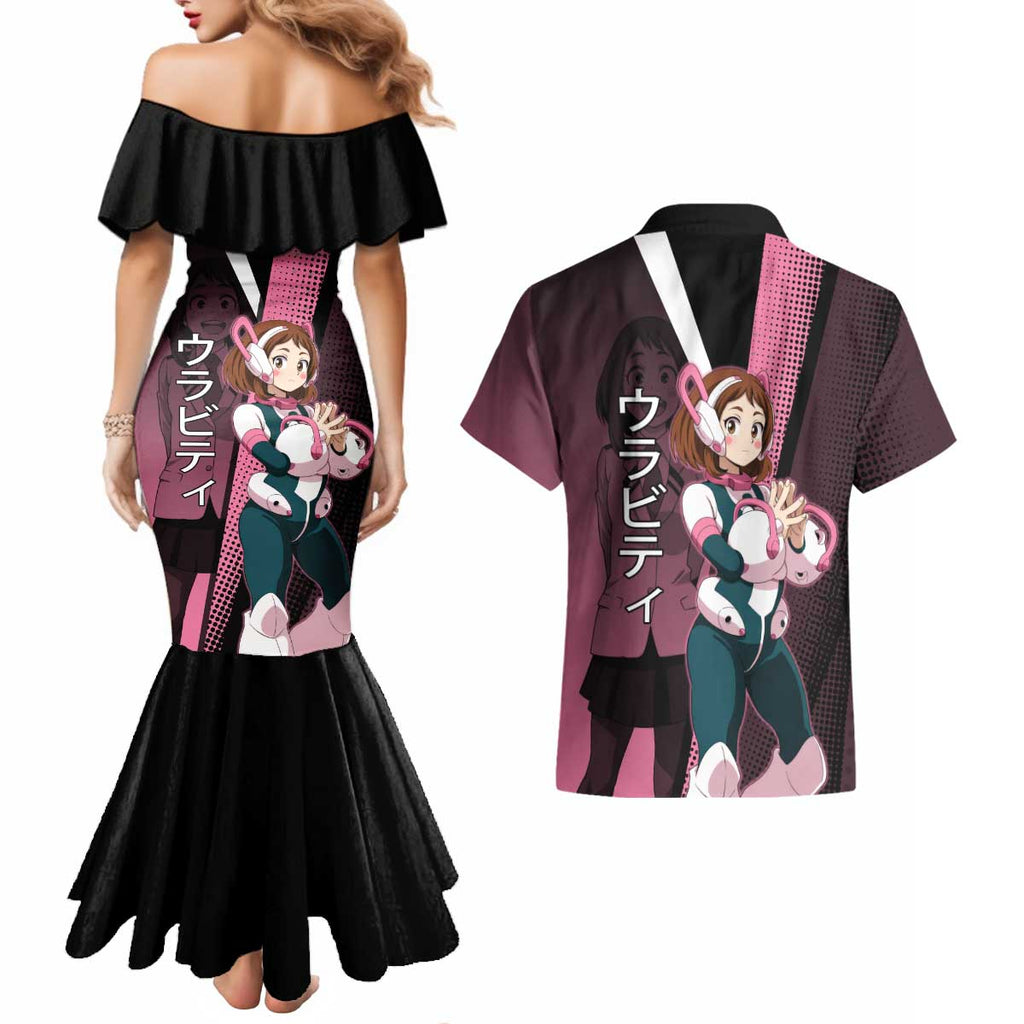 Ochaco Uraraka Uravity Couples Matching Mermaid Dress and Hawaiian Shirt Japanese Comic Book Style