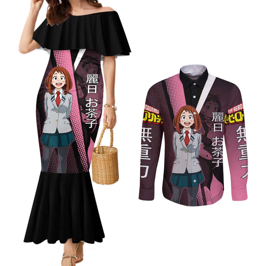 Ochaco Uraraka Uravity Couples Matching Mermaid Dress and Long Sleeve Button Shirt Japanese Comic Book Style