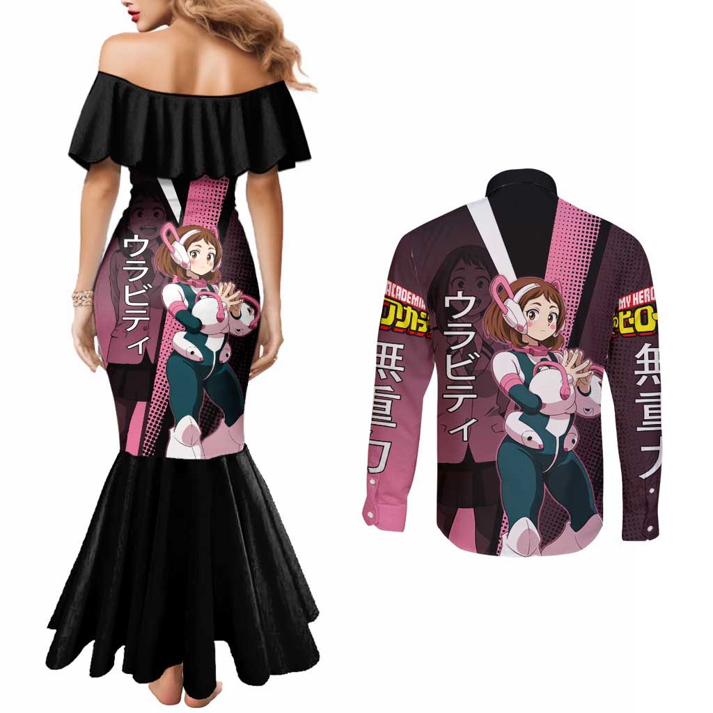 Ochaco Uraraka Uravity Couples Matching Mermaid Dress and Long Sleeve Button Shirt Japanese Comic Book Style