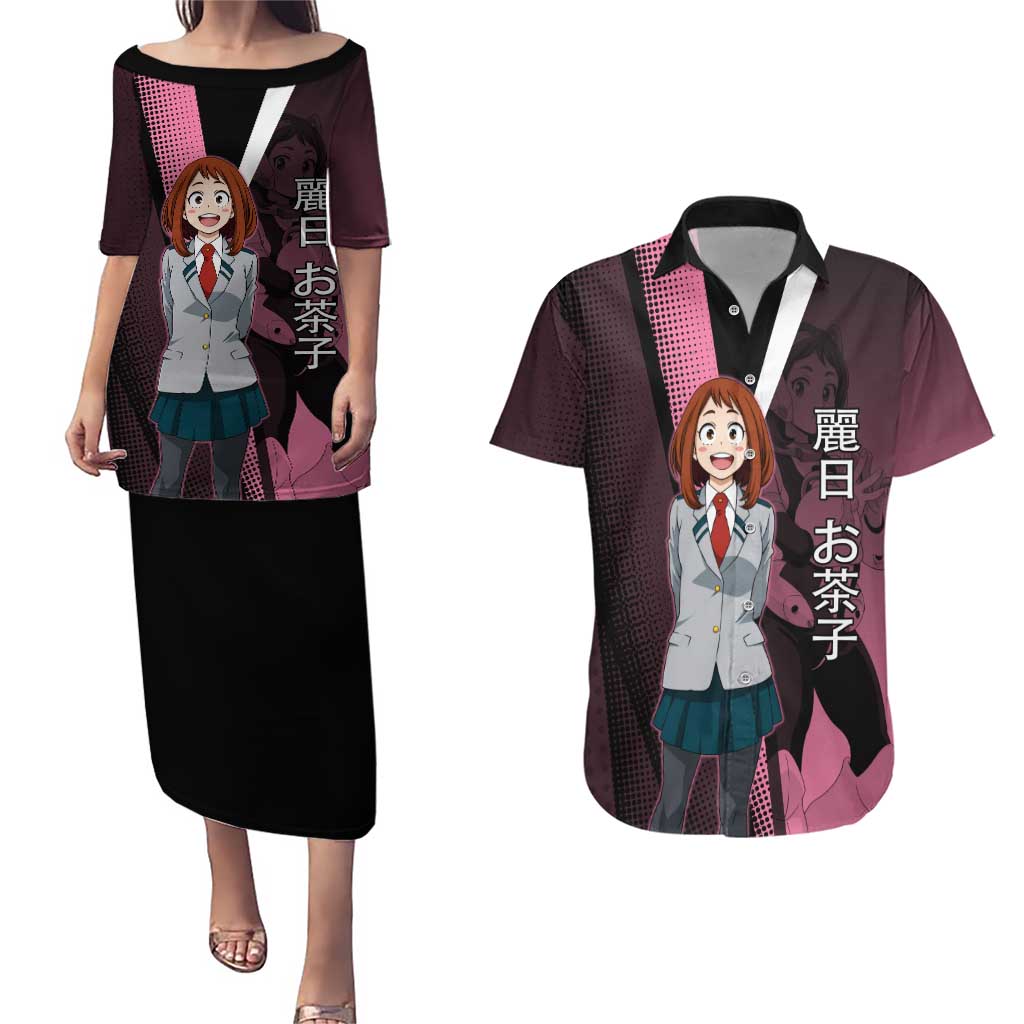 Ochaco Uraraka Uravity Couples Matching Puletasi and Hawaiian Shirt Japanese Comic Book Style