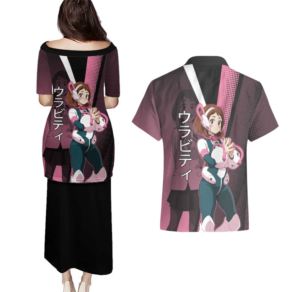 Ochaco Uraraka Uravity Couples Matching Puletasi and Hawaiian Shirt Japanese Comic Book Style