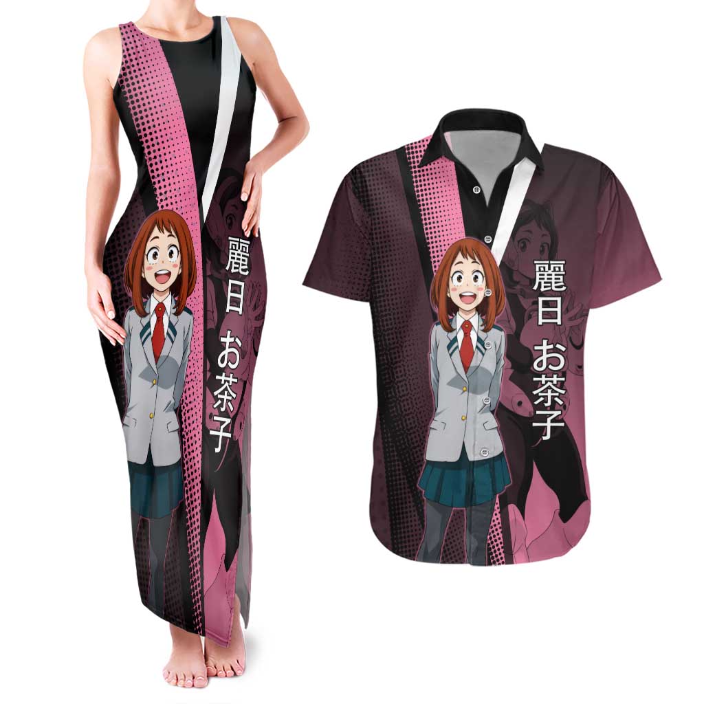 Ochaco Uraraka Uravity Couples Matching Tank Maxi Dress and Hawaiian Shirt Japanese Comic Book Style
