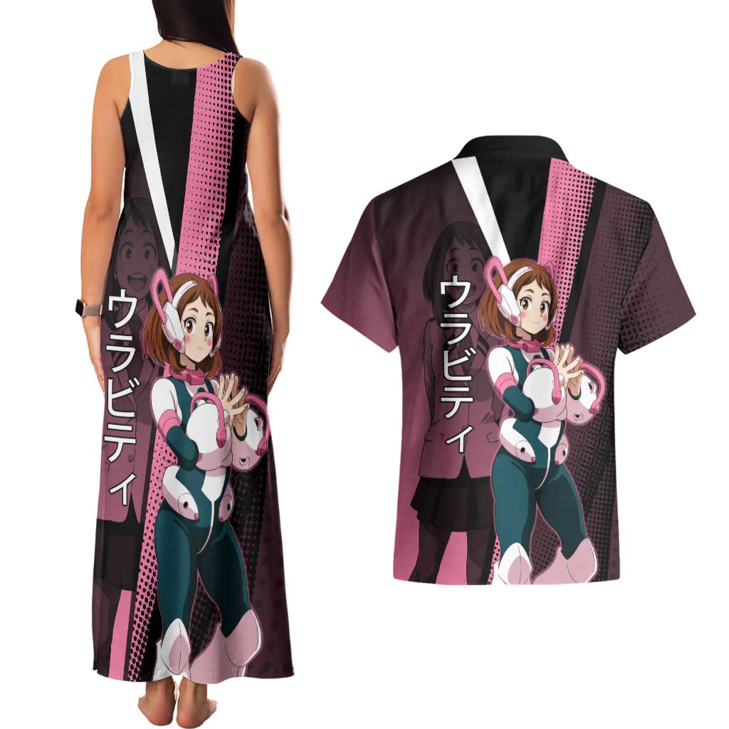 Ochaco Uraraka Uravity Couples Matching Tank Maxi Dress and Hawaiian Shirt Japanese Comic Book Style