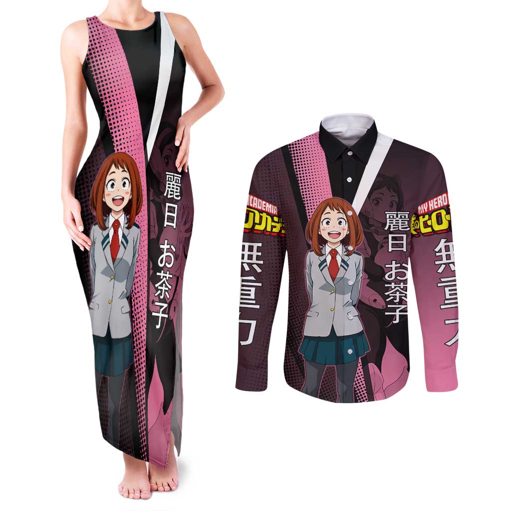 Ochaco Uraraka Uravity Couples Matching Tank Maxi Dress and Long Sleeve Button Shirt Japanese Comic Book Style