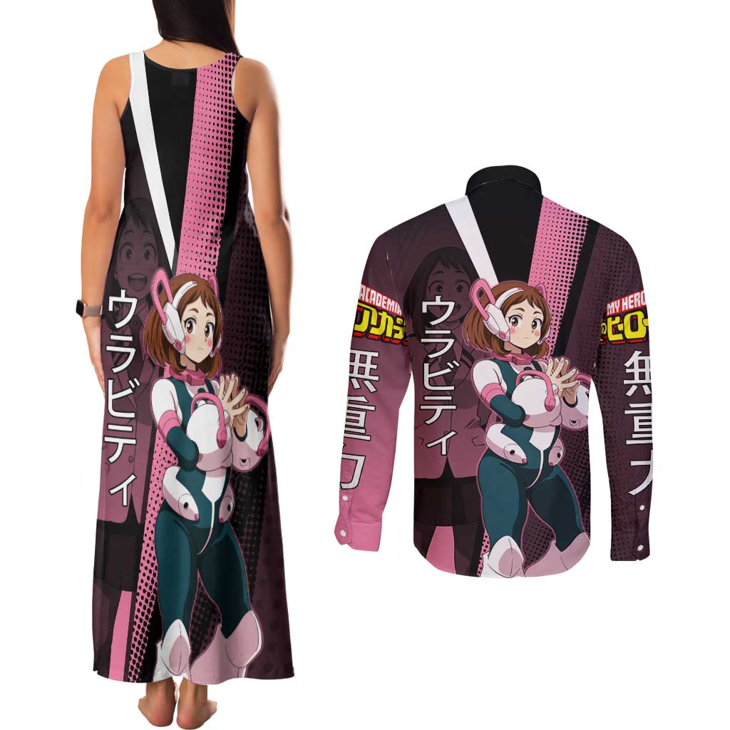 Ochaco Uraraka Uravity Couples Matching Tank Maxi Dress and Long Sleeve Button Shirt Japanese Comic Book Style