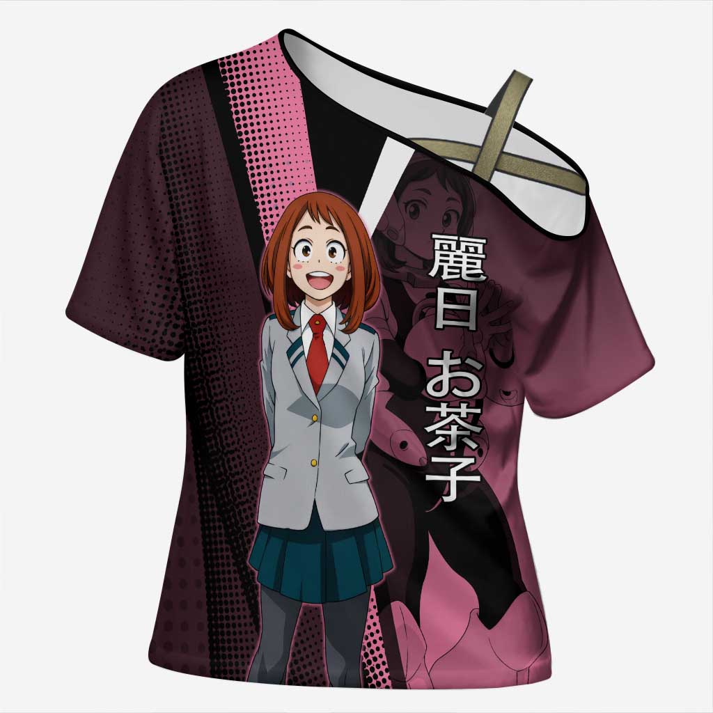 Ochaco Uraraka Uravity Cross Shoulder Shirt Japanese Comic Book Style