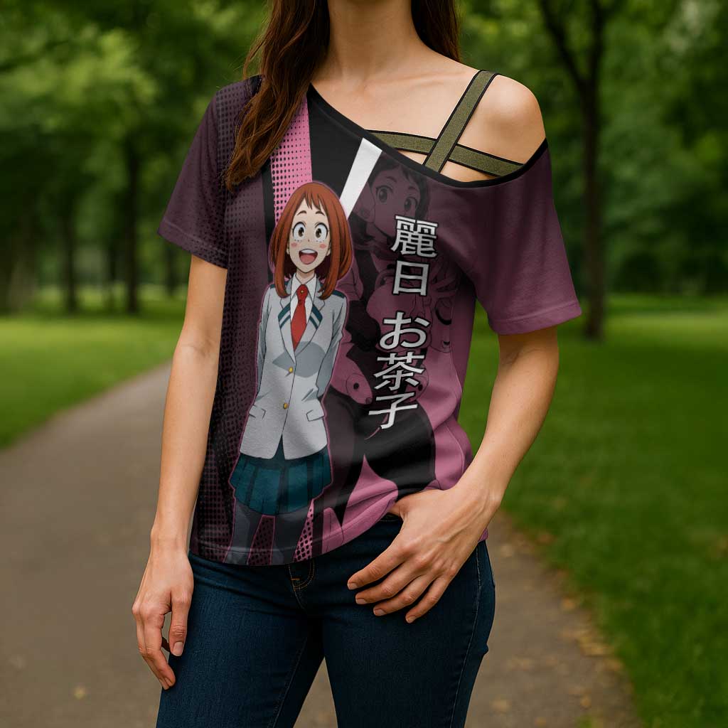 Ochaco Uraraka Uravity Cross Shoulder Shirt Japanese Comic Book Style