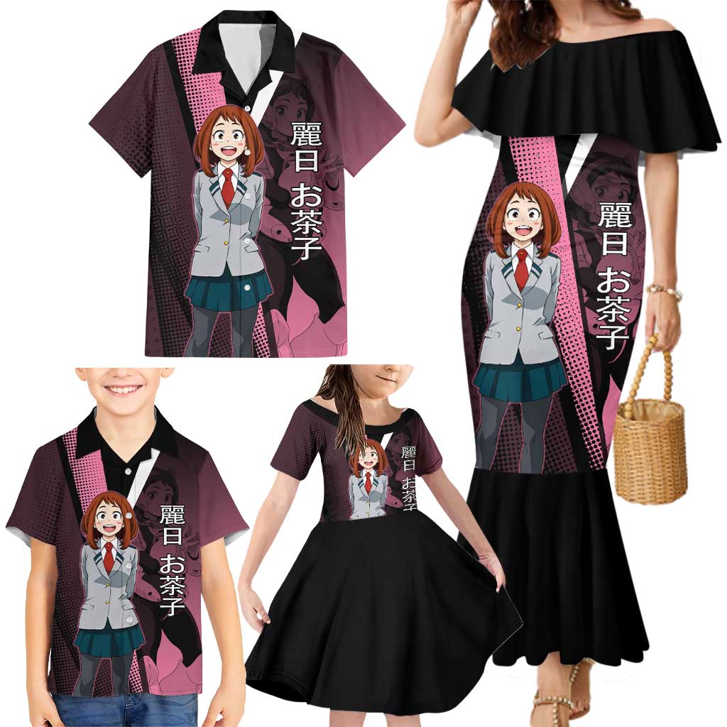 Ochaco Uraraka Uravity Family Matching Mermaid Dress and Hawaiian Shirt Japanese Comic Book Style