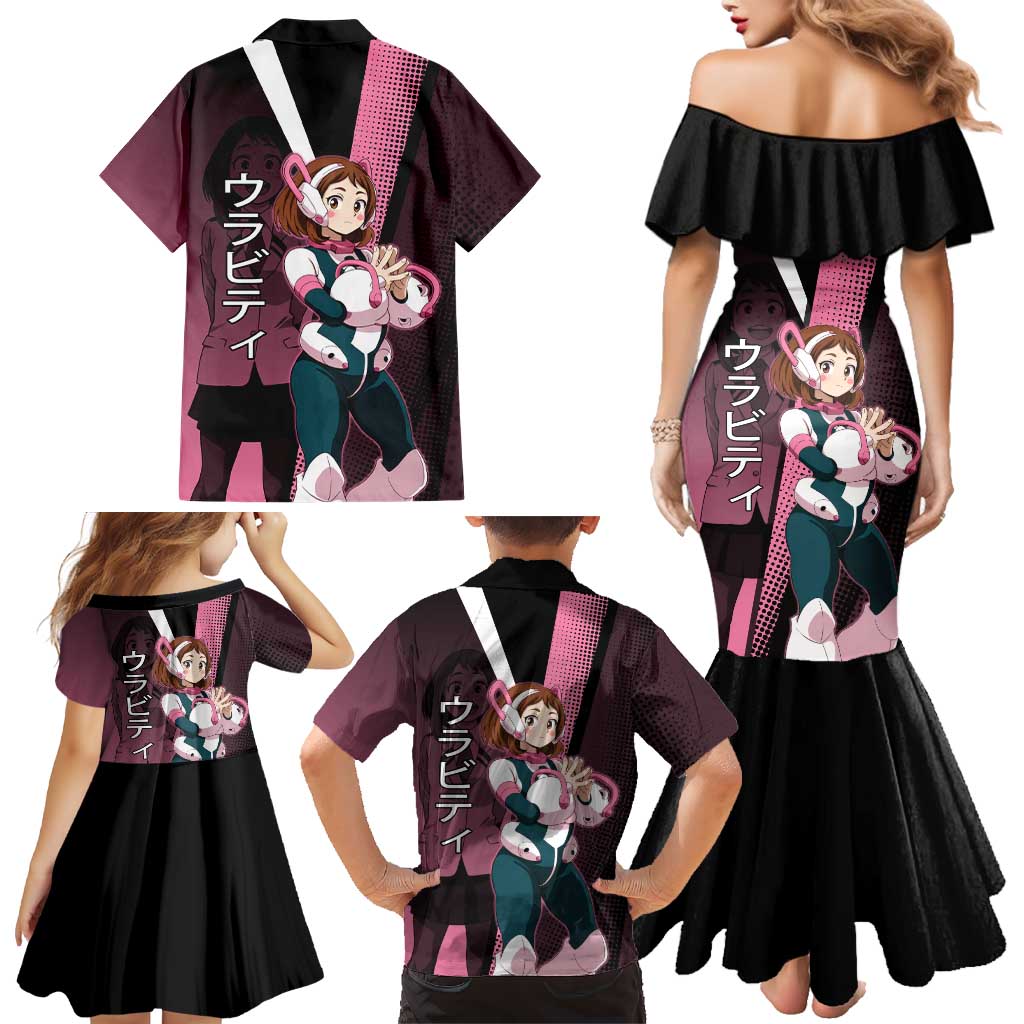 Ochaco Uraraka Uravity Family Matching Mermaid Dress and Hawaiian Shirt Japanese Comic Book Style