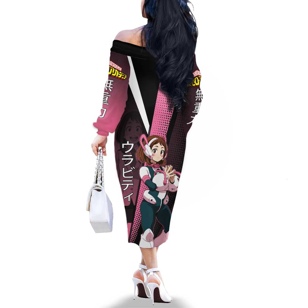 Ochaco Uraraka Uravity Family Matching Off The Shoulder Long Sleeve Dress and Hawaiian Shirt Japanese Comic Book Style