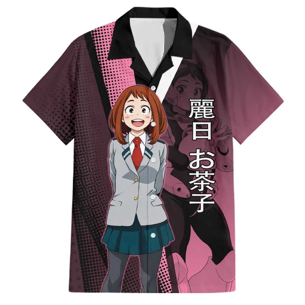 Ochaco Uraraka Uravity Family Matching Off Shoulder Maxi Dress and Hawaiian Shirt Japanese Comic Book Style