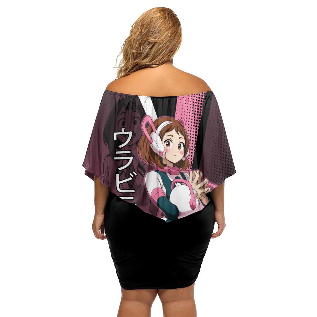 Ochaco Uraraka Uravity Family Matching Off Shoulder Short Dress and Hawaiian Shirt Japanese Comic Book Style