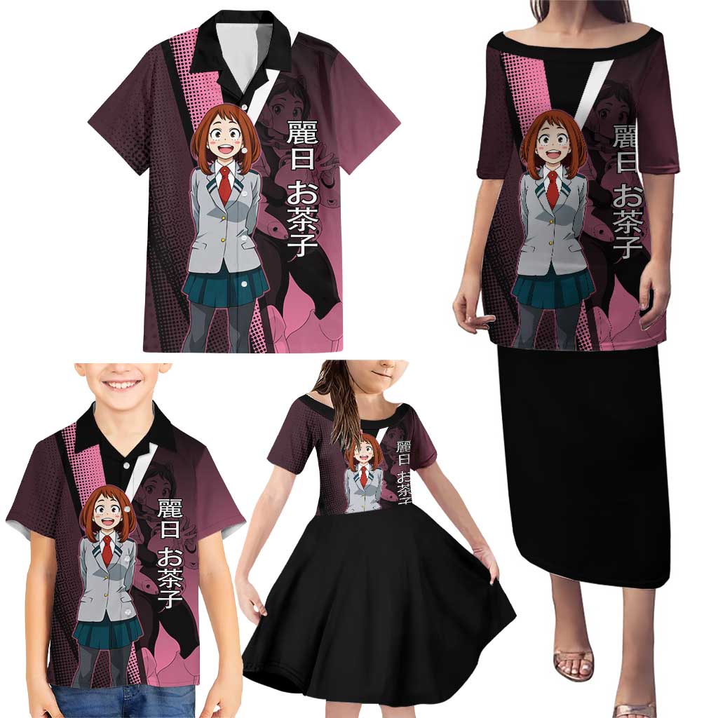 Ochaco Uraraka Uravity Family Matching Puletasi and Hawaiian Shirt Japanese Comic Book Style