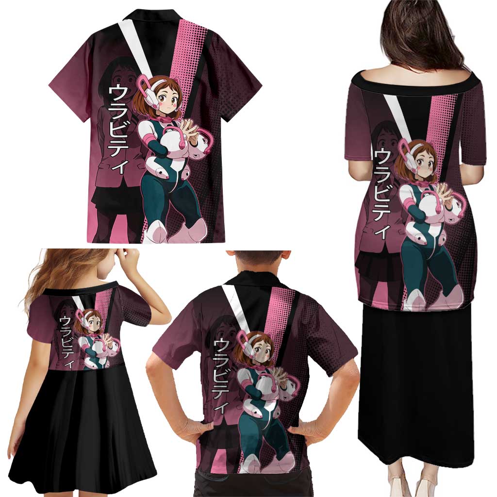 Ochaco Uraraka Uravity Family Matching Puletasi and Hawaiian Shirt Japanese Comic Book Style