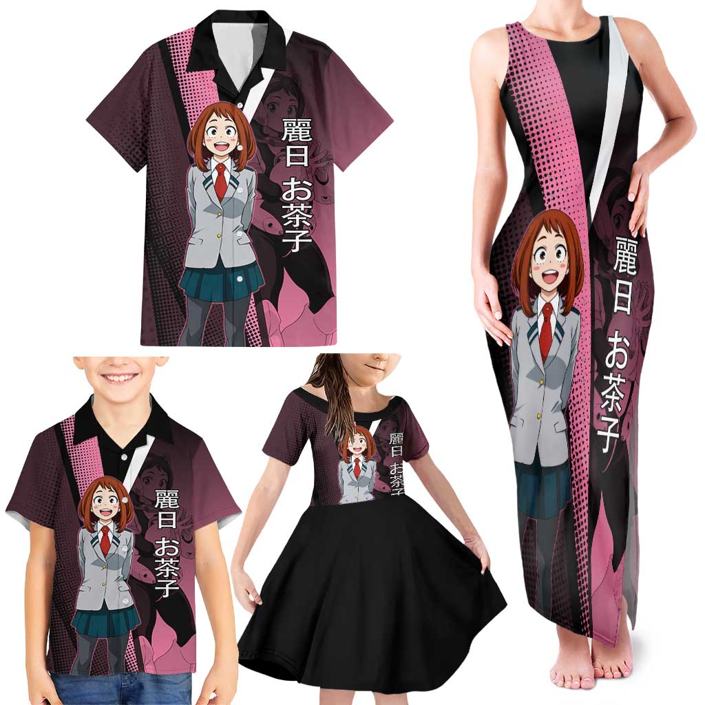 Ochaco Uraraka Uravity Family Matching Tank Maxi Dress and Hawaiian Shirt Japanese Comic Book Style