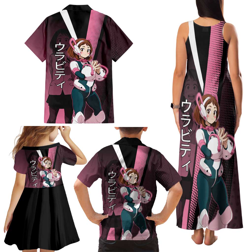 Ochaco Uraraka Uravity Family Matching Tank Maxi Dress and Hawaiian Shirt Japanese Comic Book Style