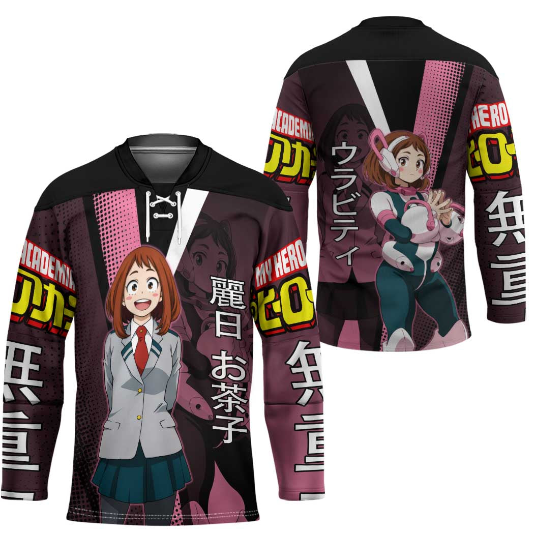 Ochaco Uraraka Uravity Hockey Jersey Japanese Comic Book Style